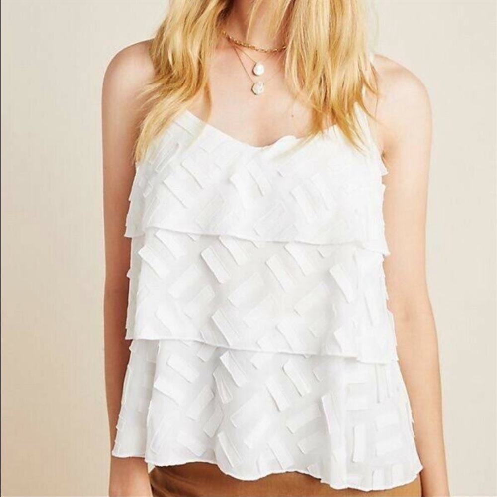 Anthropologie AMADI Ameline Tiered Cami White Tank Size Large NWT